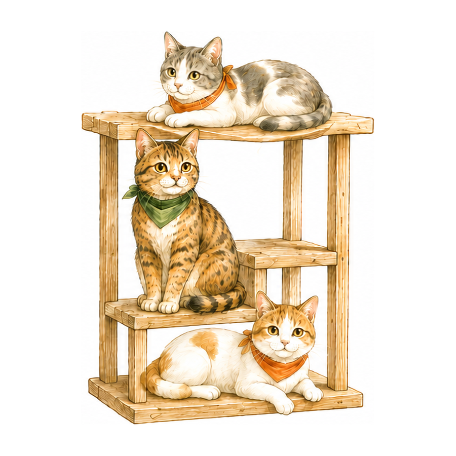 スタッフ猫と里親募集猫が共存しているイラスト