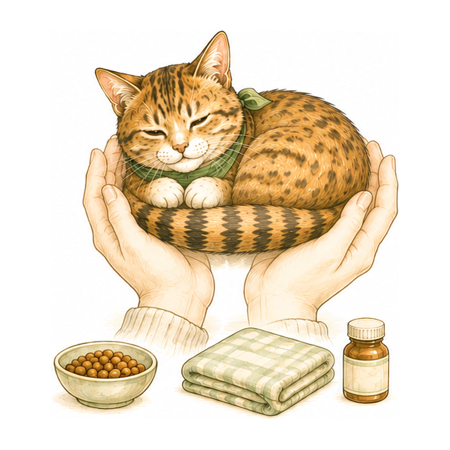 来店が猫たちの暮らしを支えるイラスト
